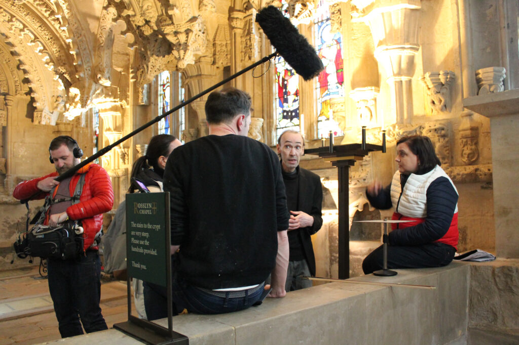 Susan Calman. Sequence where Susan visits Roslyn chapel and learns many of its secrets. Roslyn Chapel, Edinburgh